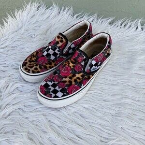 Vans Classic Slip-On Sneakers Womens US 6 Rose Leopard Checkerboard Print